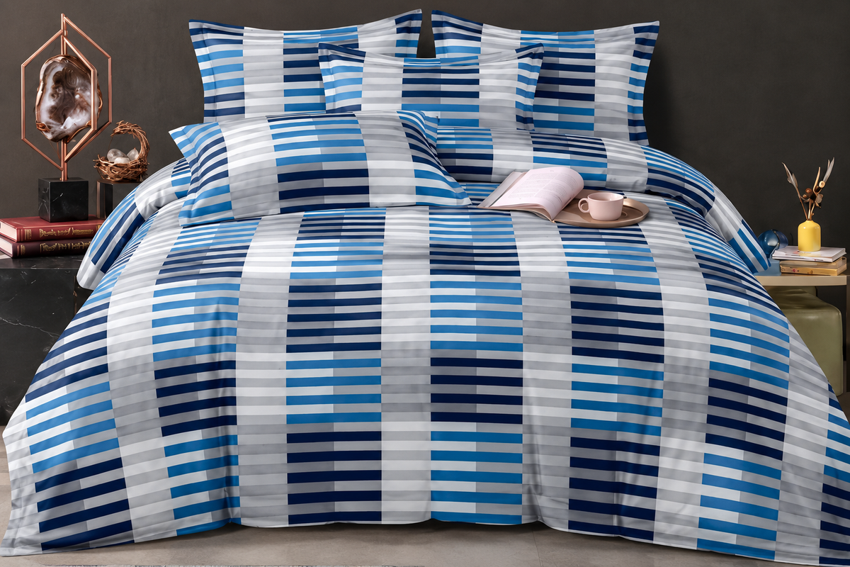 Elga Signature Bedsheet Design 16 — Blue and white striped block print