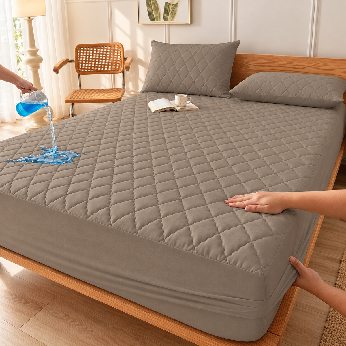 Sand Beige quilted waterproof mattress protector