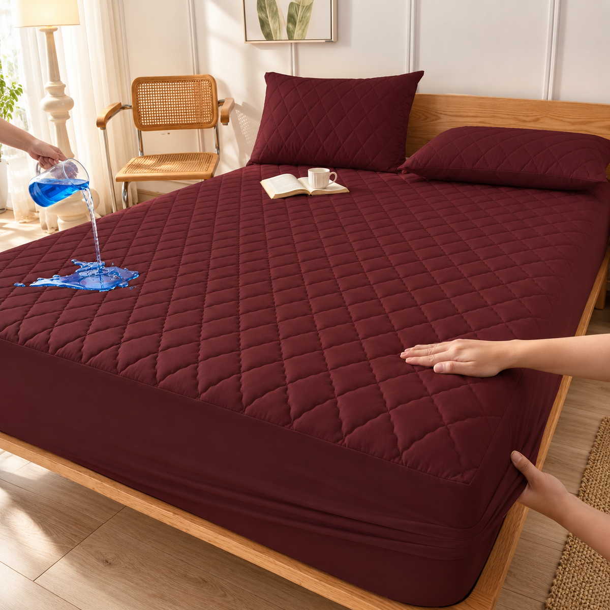 Maroon quilted waterproof mattress protector