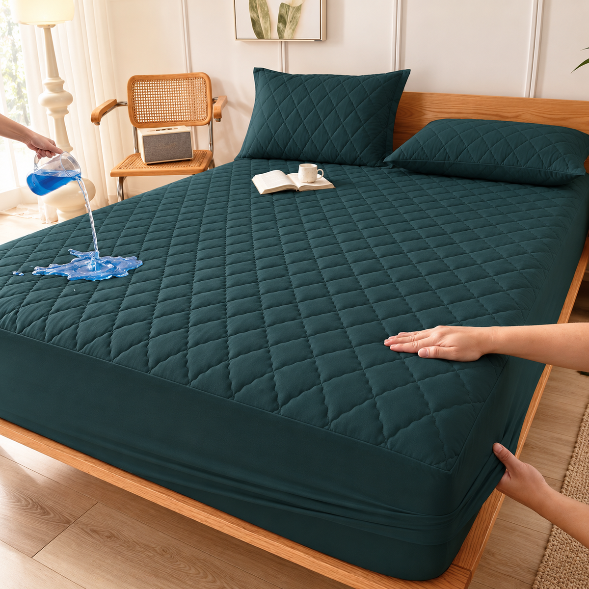 Forest Teal quilted waterproof mattress protector