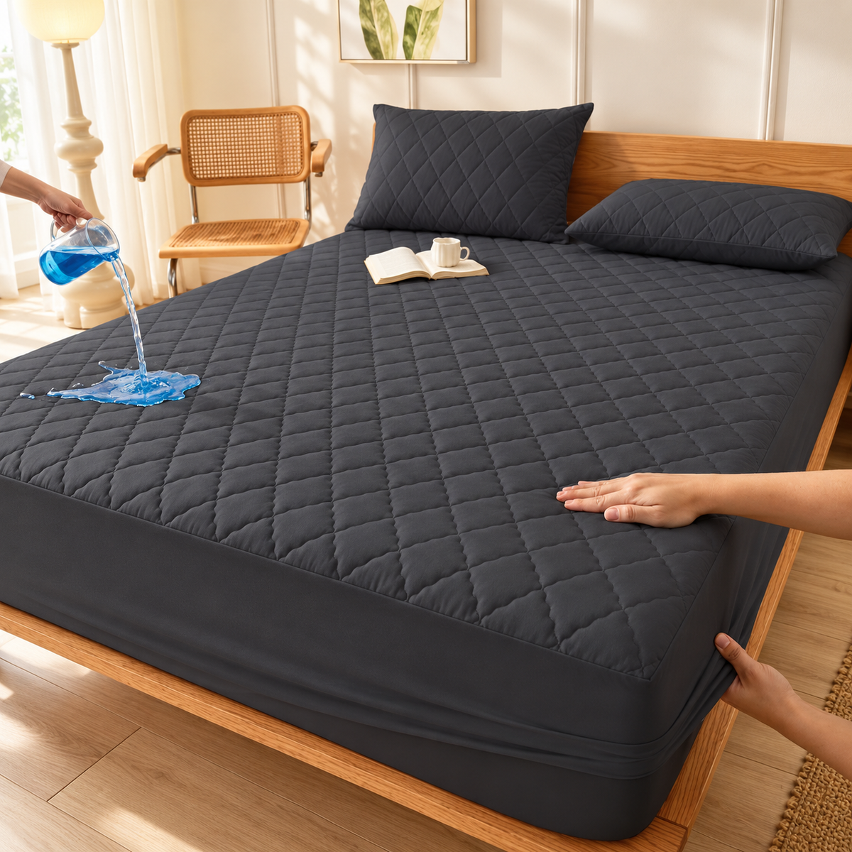 Charcoal Grey quilted waterproof mattress protector