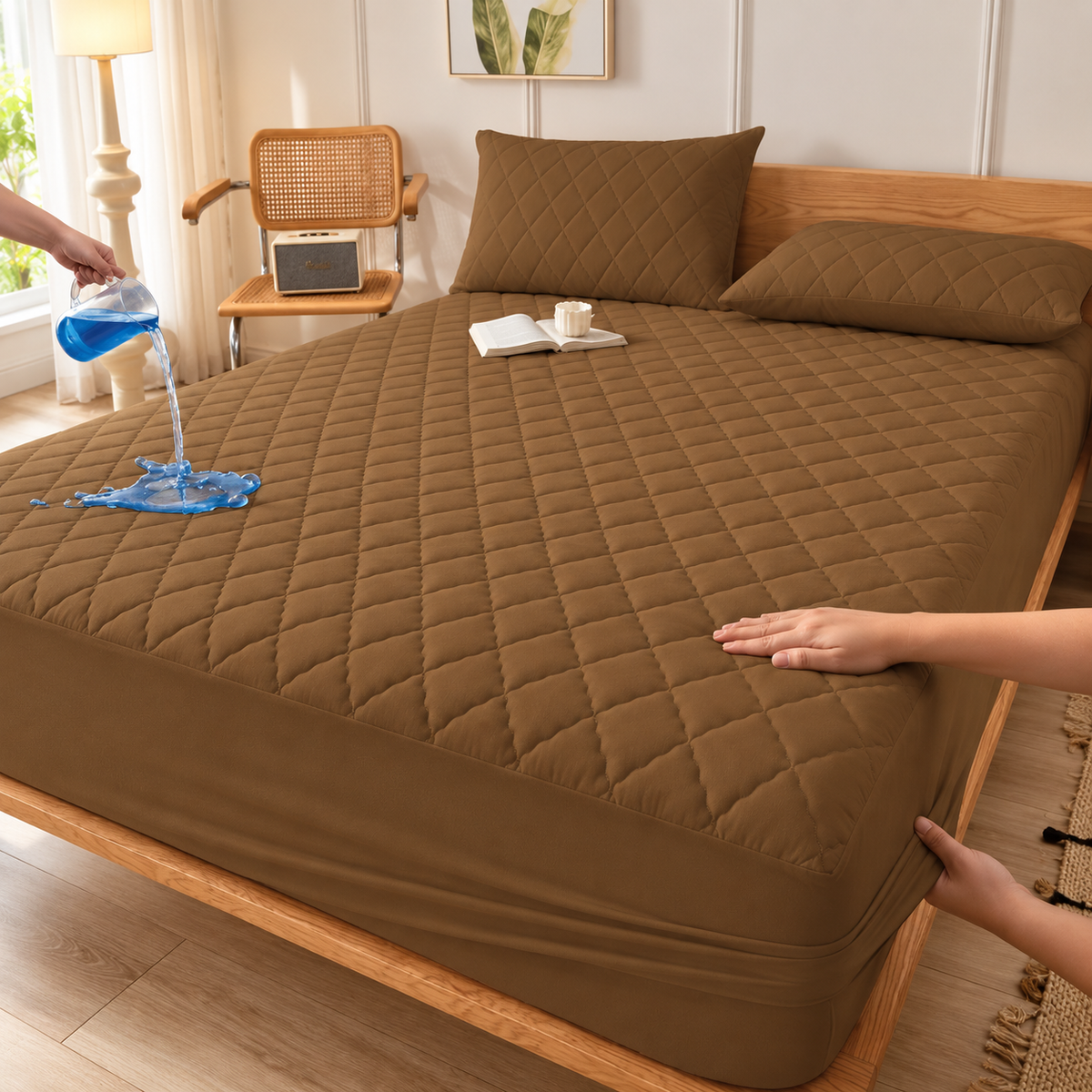 Caramel Brown quilted waterproof mattress protector