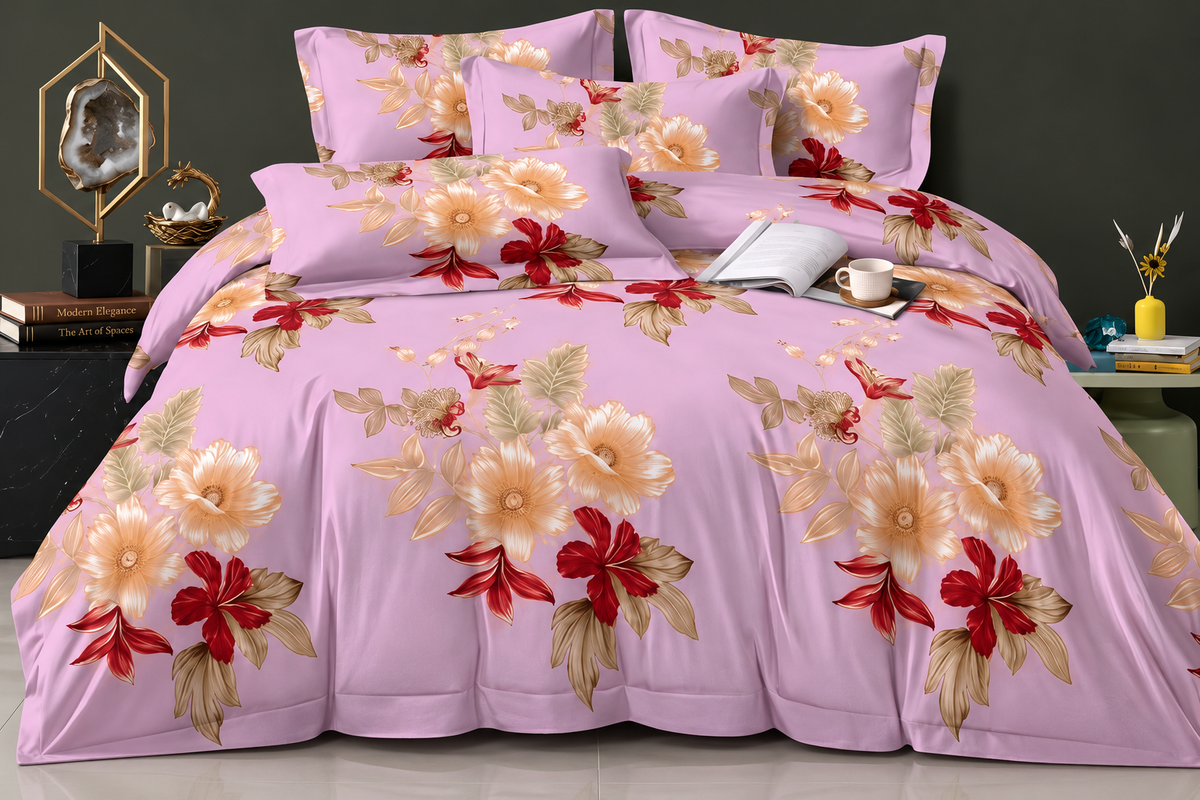 Elga Signature Bedsheet Design 04 — Lilac with peach and red floral print