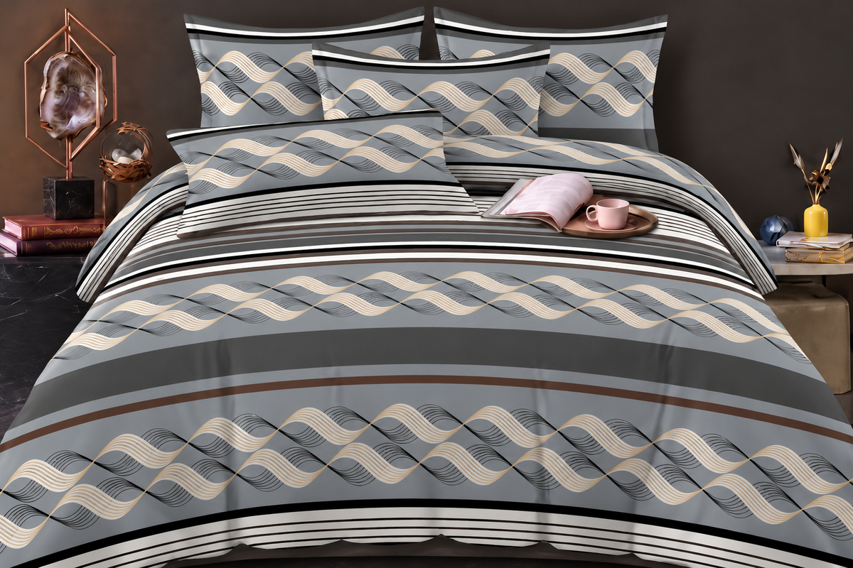 Elga Signature Bedsheet Design 07 — Grey striped wave print