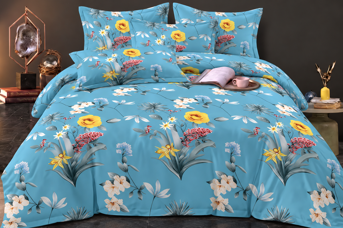 Elga Signature Bedsheet Design 14 — Sky blue mixed floral print