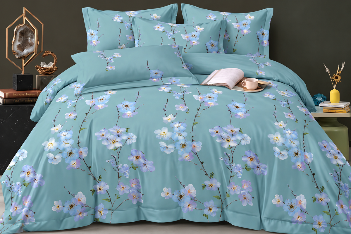 Elga Signature Bedsheet Design 15 — Aqua blossom print