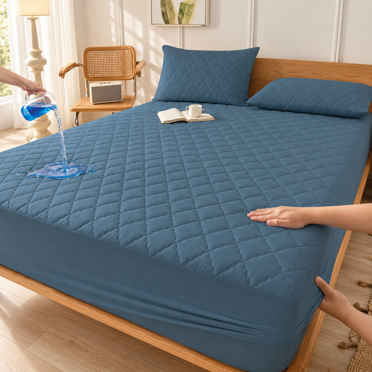Dusty Blue quilted waterproof mattress protector