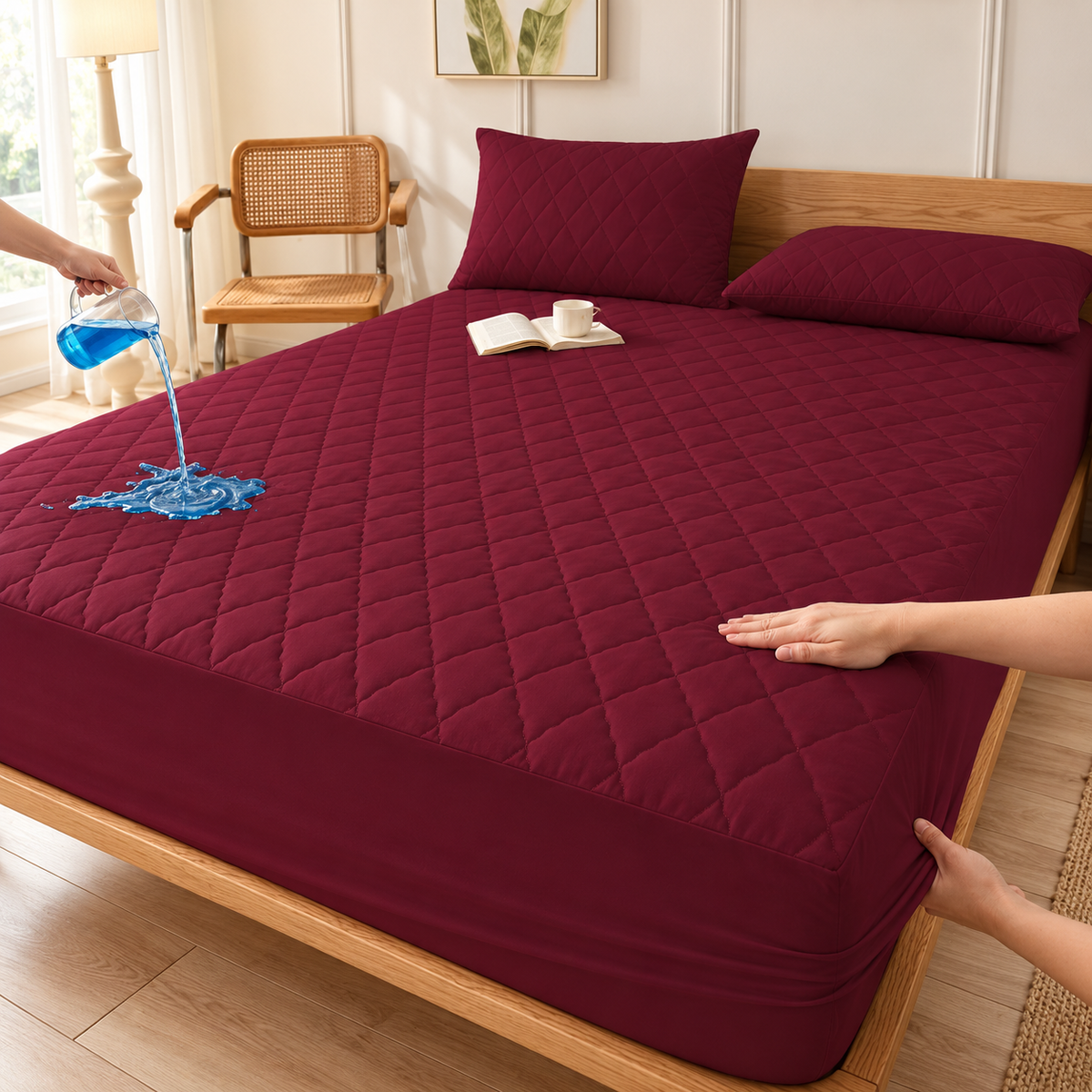 Burgundy quilted waterproof mattress protector