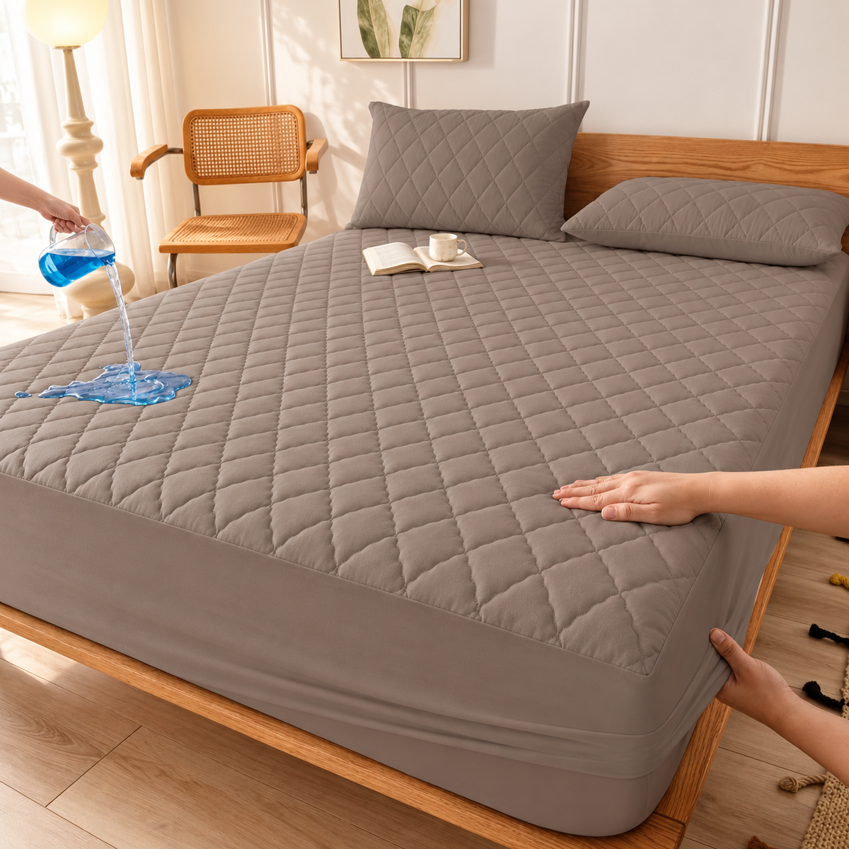 Warm Beige quilted waterproof mattress protector