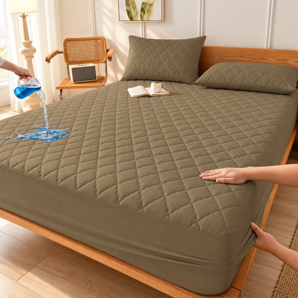 Olive Khaki quilted waterproof mattress protector