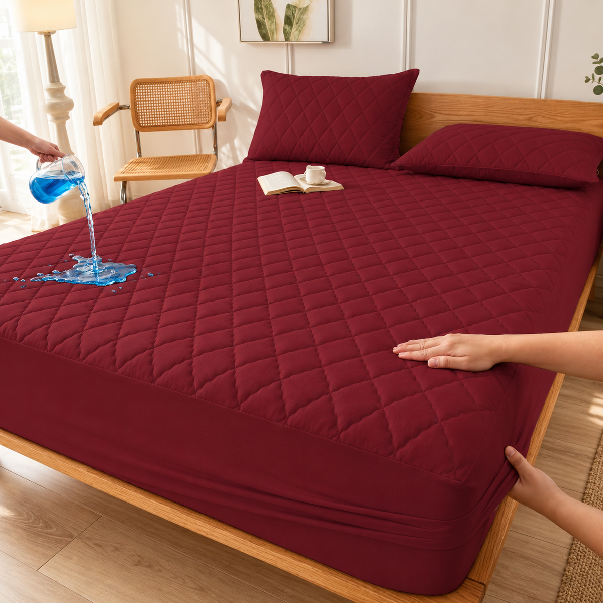 Wine Red quilted waterproof mattress protector