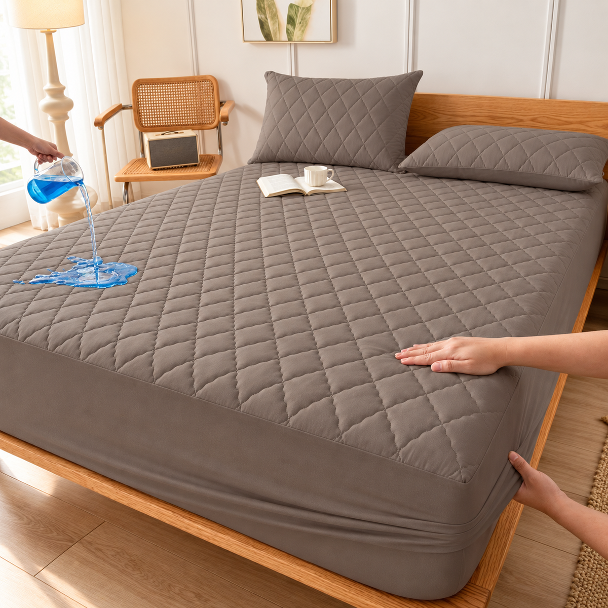 Taupe quilted waterproof mattress protector