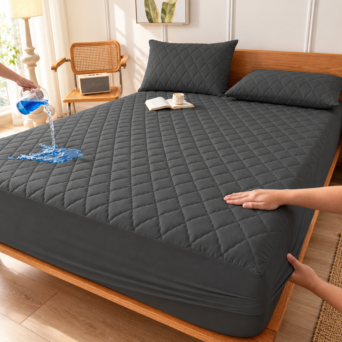 Slate Grey quilted waterproof mattress protector