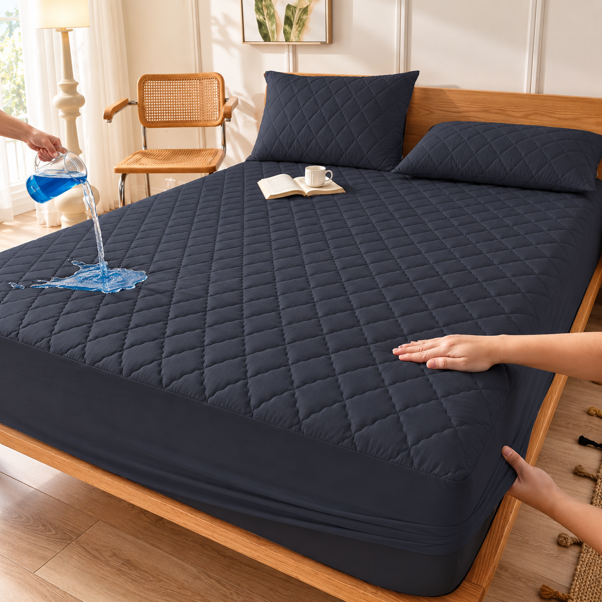Navy Blue quilted waterproof mattress protector