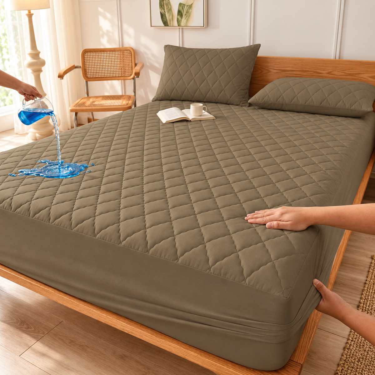 Khaki quilted waterproof mattress protector