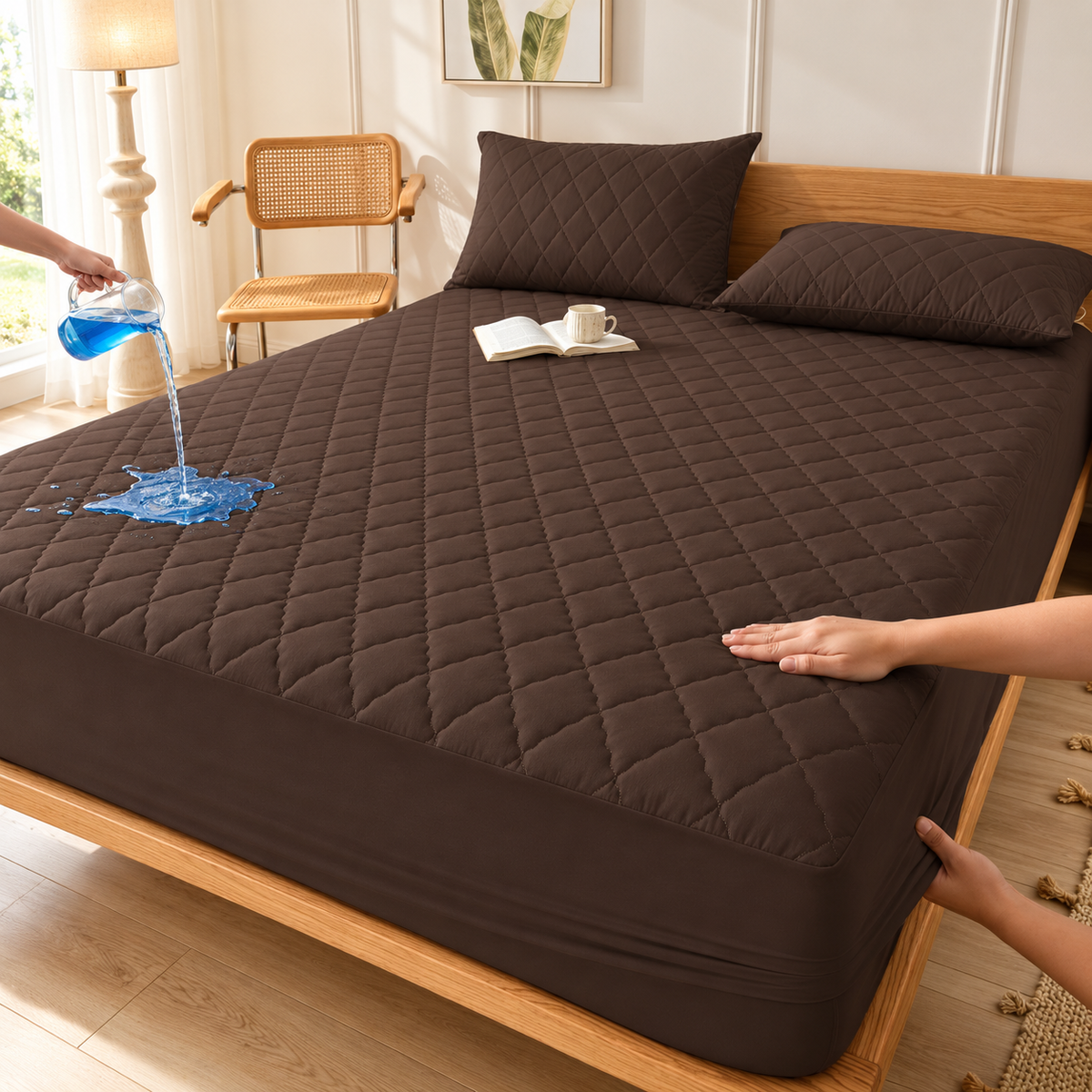 Coffee Brown quilted waterproof mattress protector